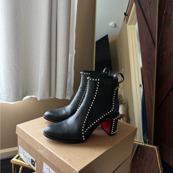 Christian Louboutin Black Studded Heeled Boots - Picture 1 of 5